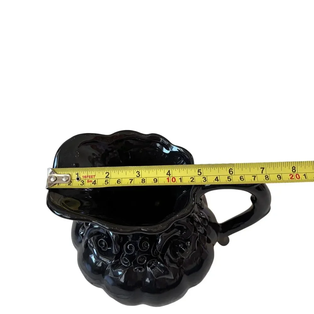 Potter's Studio Black Floral Ceramic Pitcher w/ Embossed Roses 7